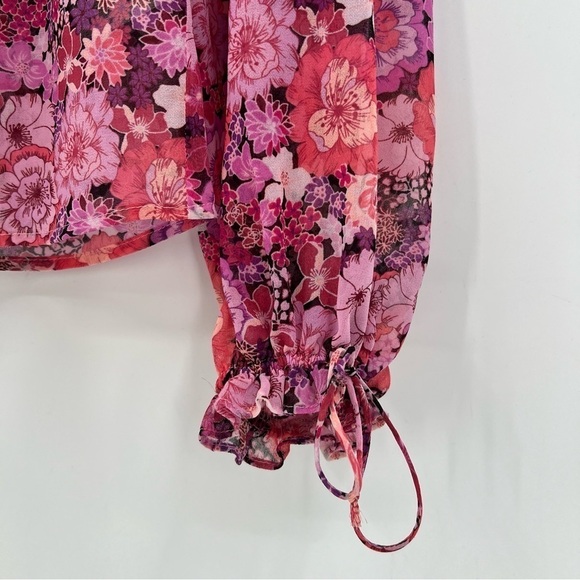 For Love & Lemons Grace Blouse Sheer Floral Long Sleeve Top in Carnation XS